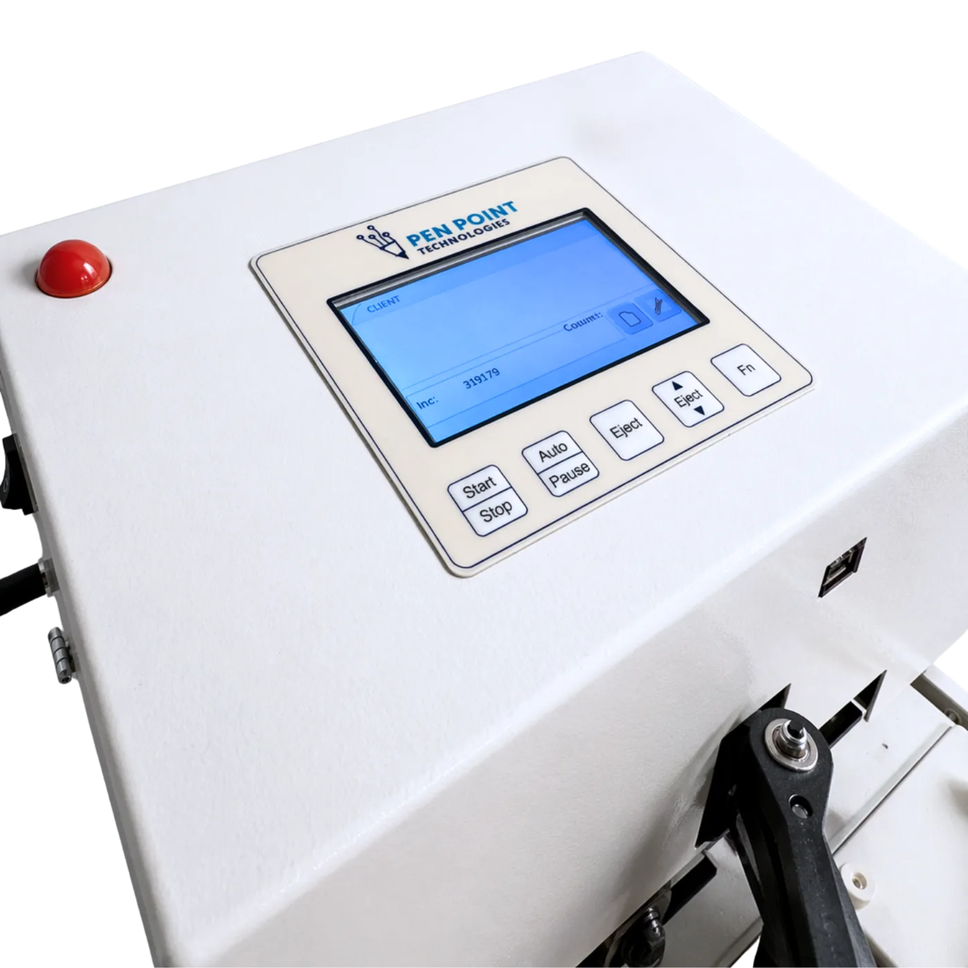 The UniProd touch screen with its start, pause and eject buttons