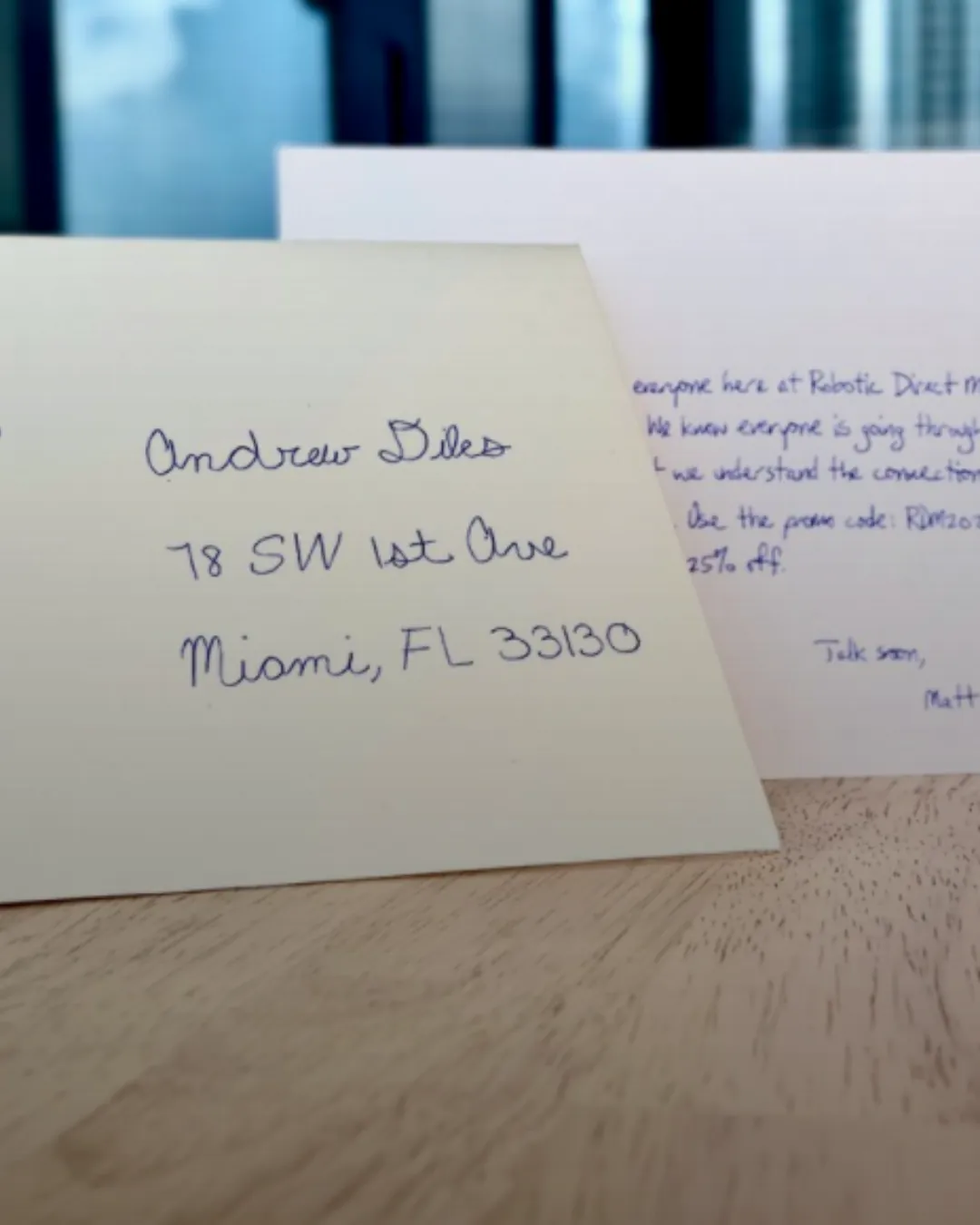 Handwritten envelope with variation in font size and style