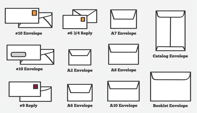 Assortment of different envelope types and sizes