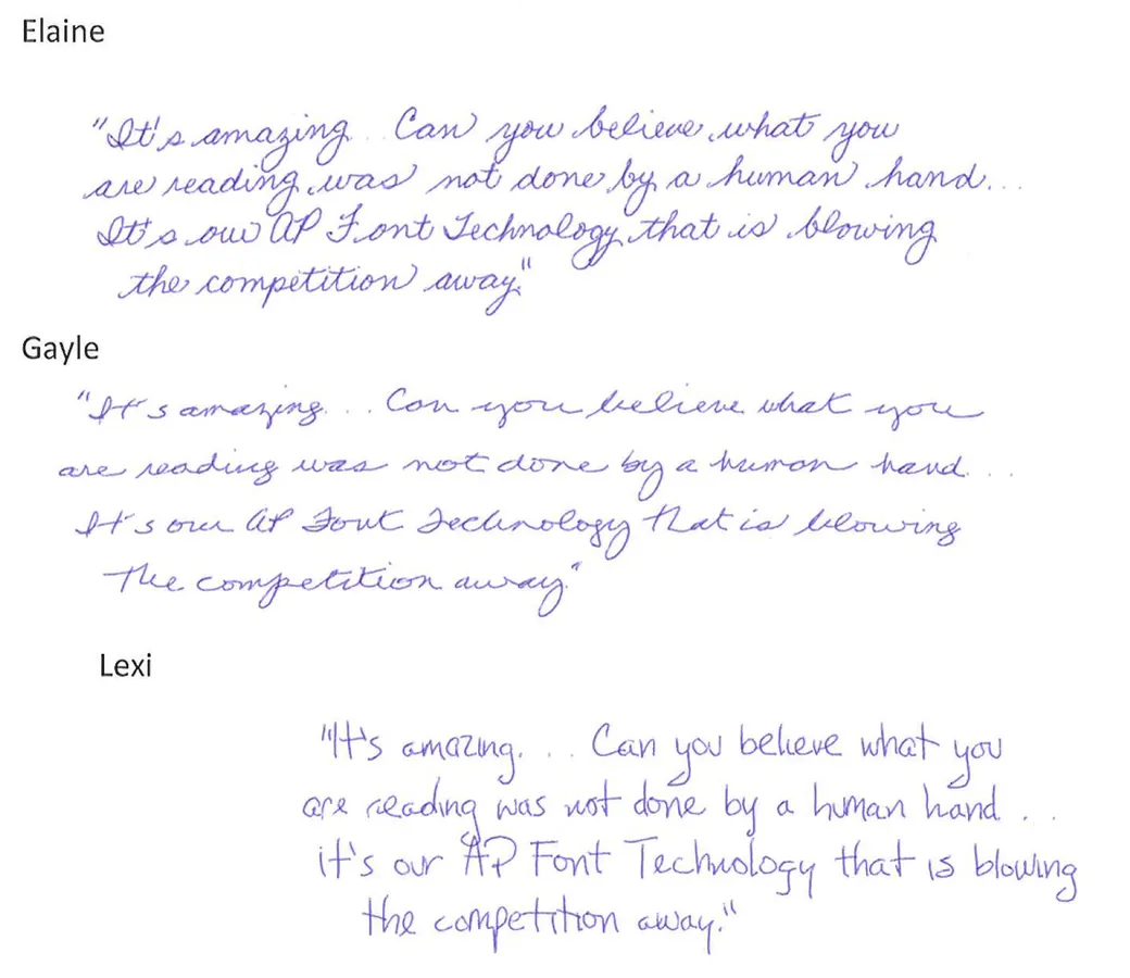 Pen Point Technologies Handwriting samples 