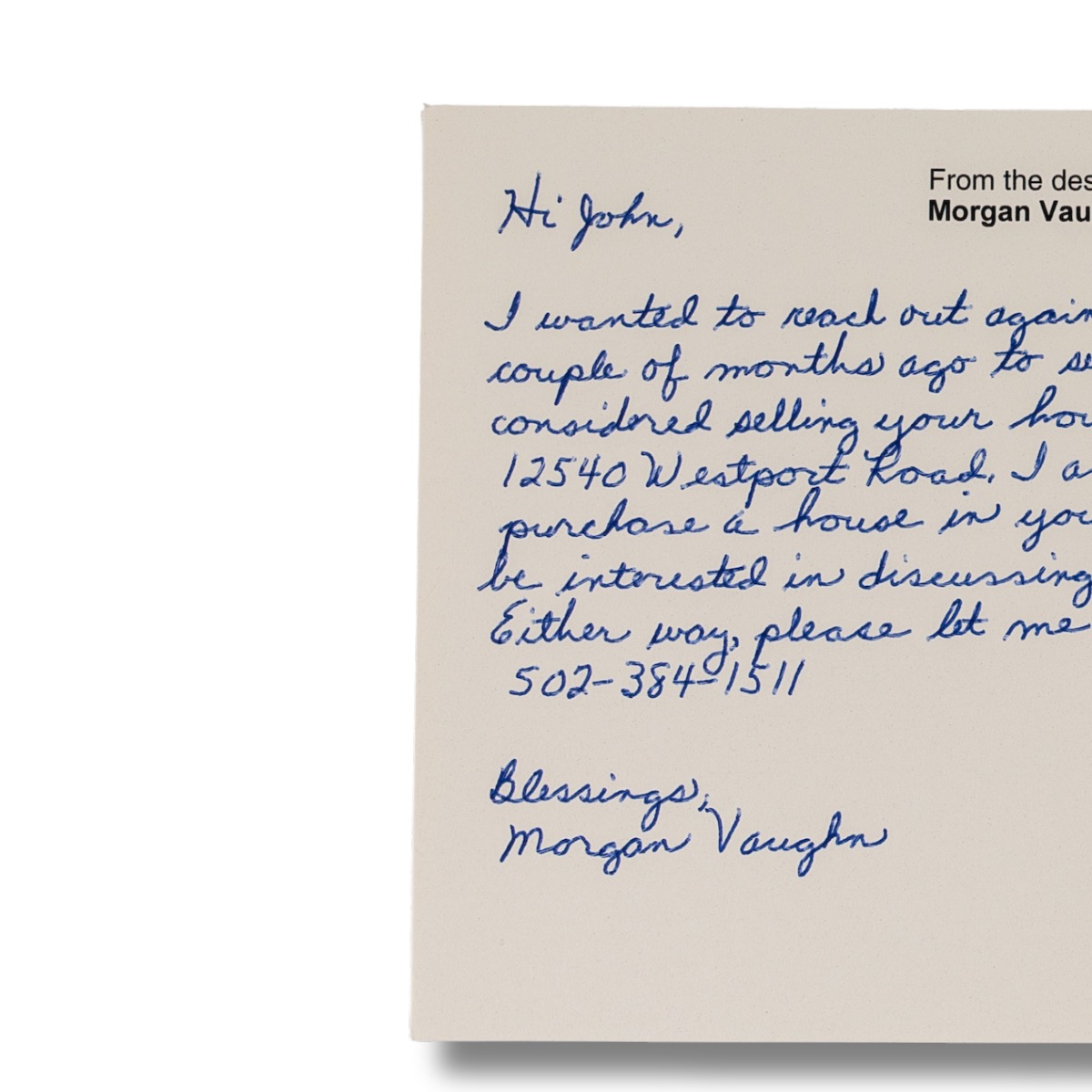Handwritten note card and envelope, the format donor thank-you programs run on